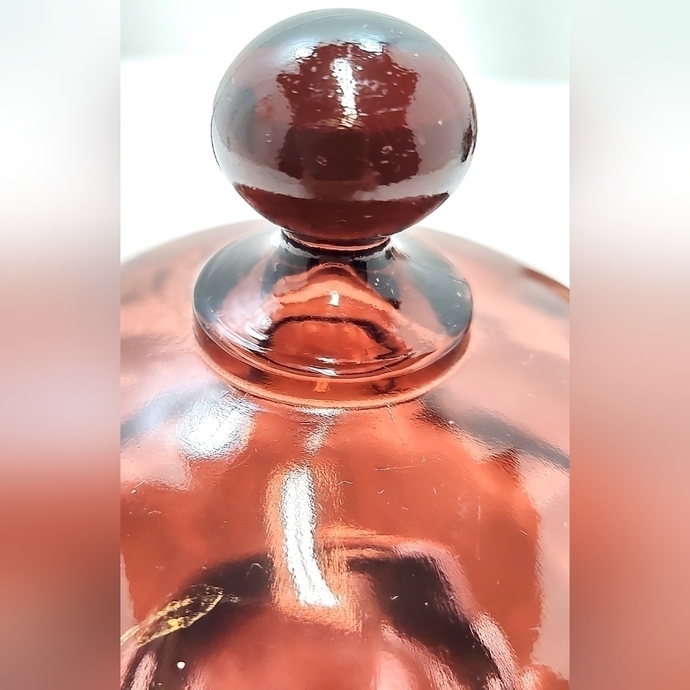 Vintage Amber Glass Serving Set – Hand-Painted Floral Butter Dish, Creamer & Cup - Picture 7 of 15